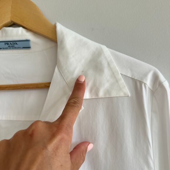 PRADA Woman Collared Button Down Shirt White 46 - Picture 9 of 13